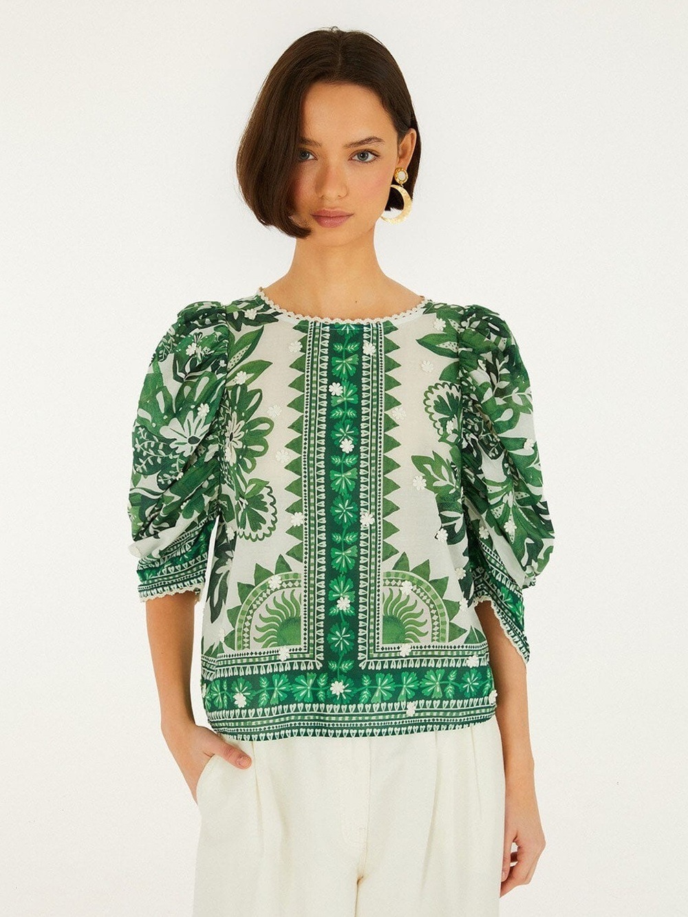 Farm Rio Green Flora Tapestry Blouse